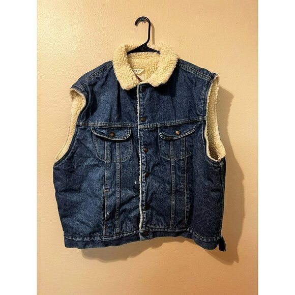 Men's Vintage USA Roebucks by Sears Denim Vest W/ Sherpa Lining Size L [EXCELLEN - Picture 1 of 6
